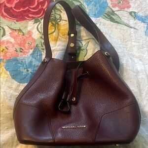 Michael Kors burgundy Leather Shoulder Bag with Slouchy Design